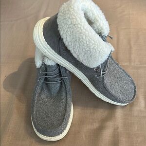 Gray Shearling-Lined Boots